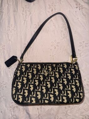 Dior Black and Cream Logo Jacquard Shoulder Bag